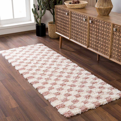 Pink Checkered Shag Rug - Cozy Stylish Room Accent