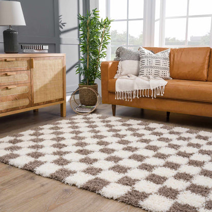 Brown Checkered Area Rug - Cozy Stylish Home Decor