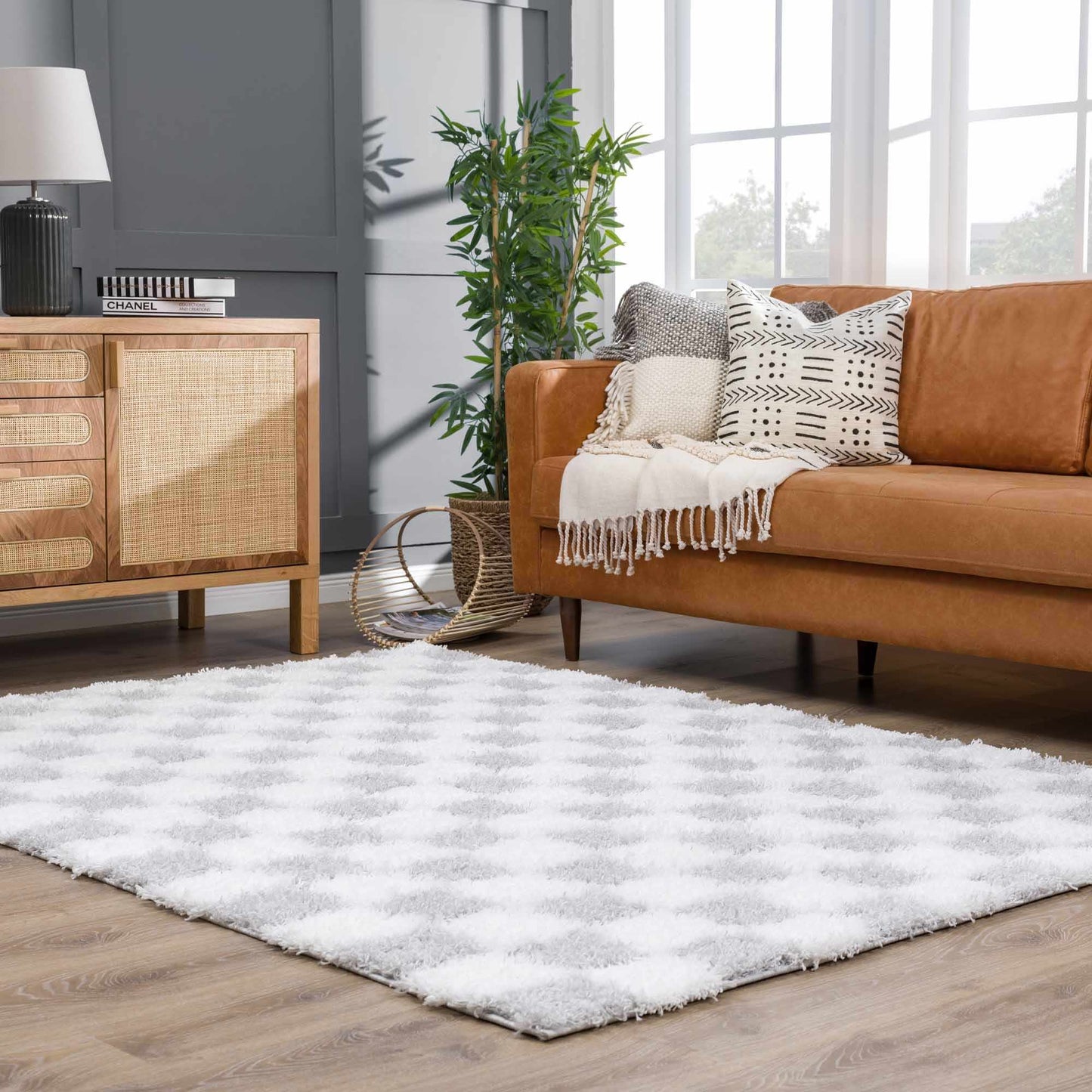Gray Checkered Area Rug - Modern Stylish Home Decor
