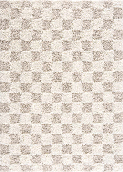 Light Brown Checkered Area Rug - Cozy Home Decor Accent