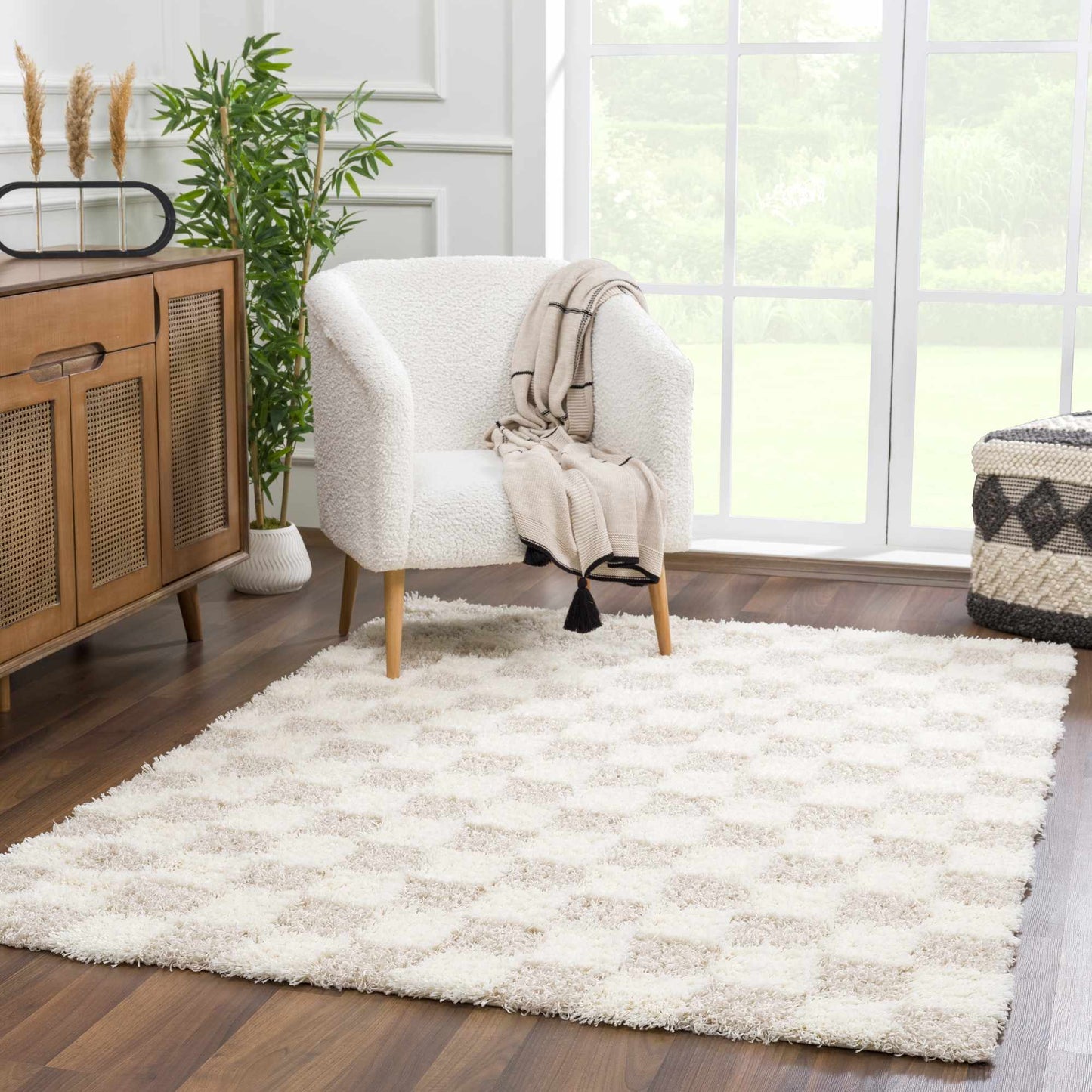 Light Brown Checkered Area Rug - Cozy Home Decor Accent