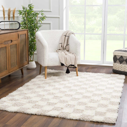 Light Brown Checkered Area Rug - Cozy Home Decor Accent