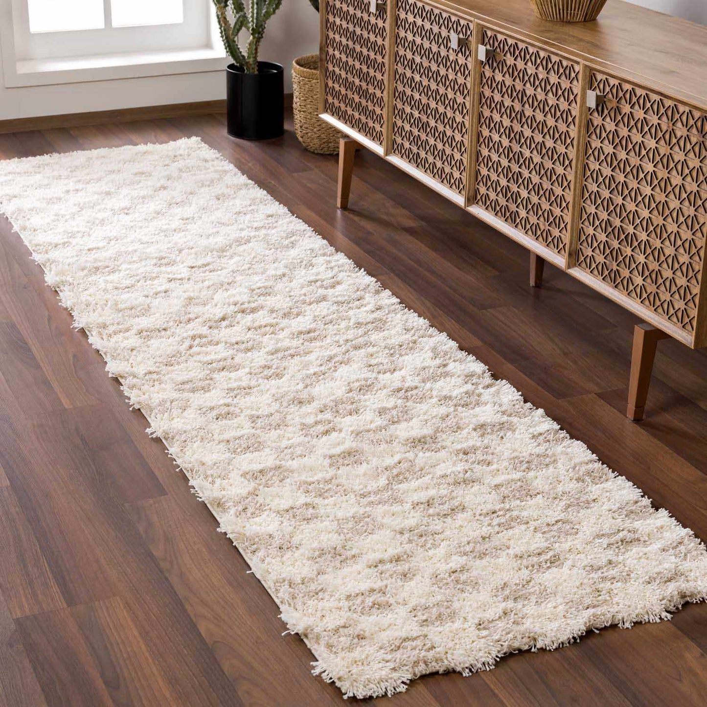 Light Brown Checkered Area Rug - Cozy Home Decor Accent