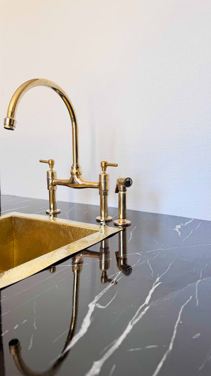 Robinets de cuisine en laiton non laqué - Robinet d'évier à double poignée et à pont à billes central