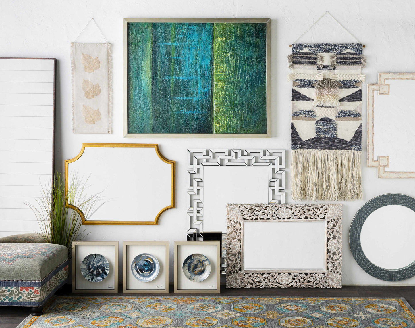 Chalfant Mango Wood Bohemian Ottoman Pouf With Black Cotton Upholstery