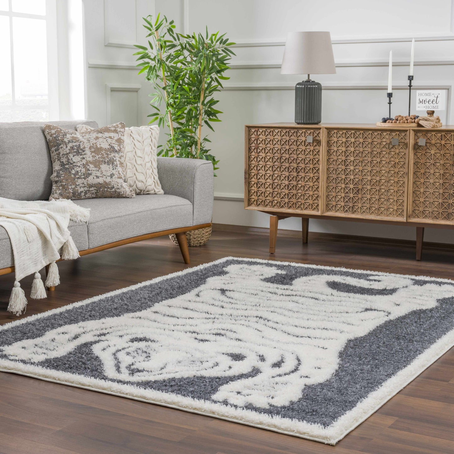 Tibetan Tiger Plush Rug - Zane Collection Charcoal Decor