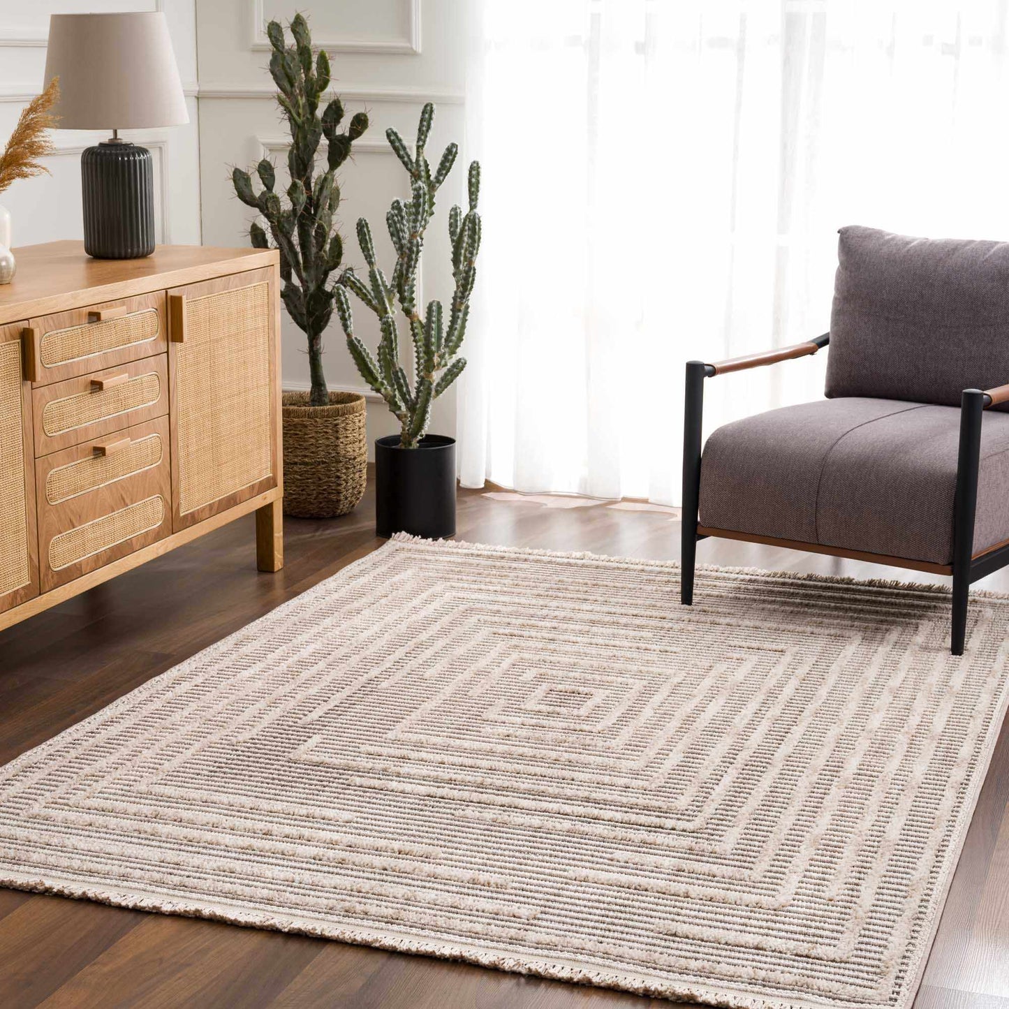 Modern Geometric Area Rug - Stylish Living Room  Bedroom Decor