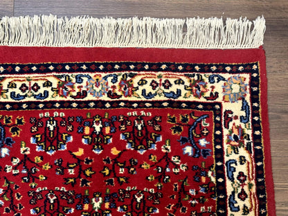 Indo Persian Sarouk Runner Rug 3x12 Hand Knotted Vintage Red And Cream Allover Pattern