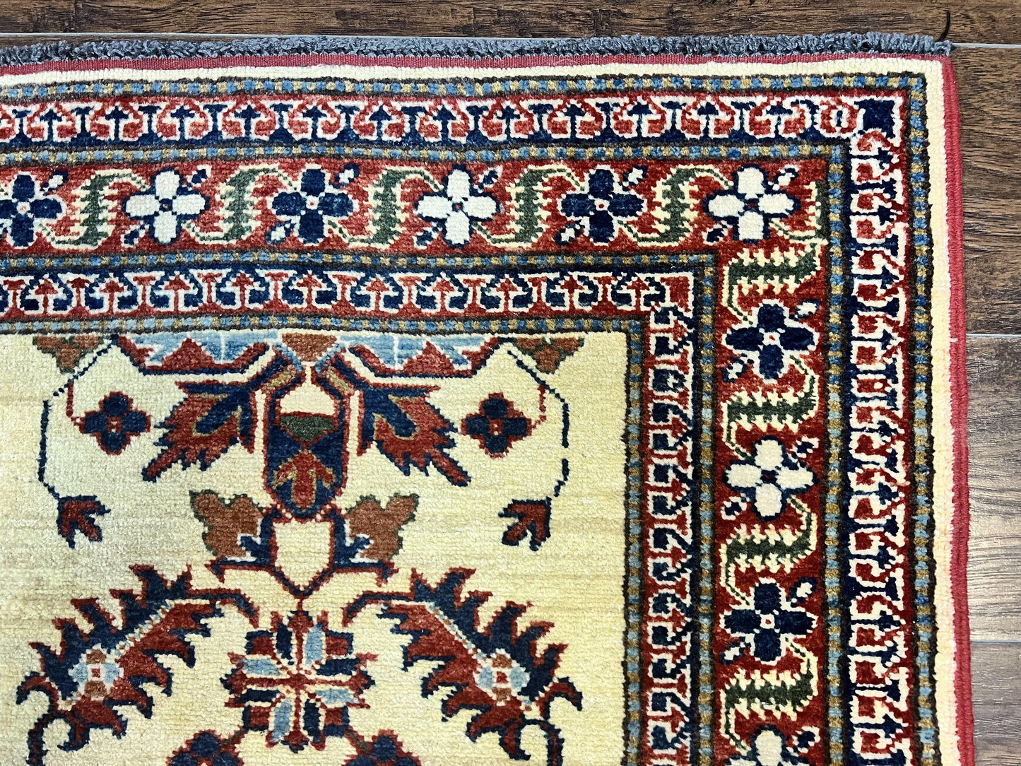 Afghan Heriz Runner Rug Vintage Hand Knotted Wool Cream Hallway Carpet 12ft