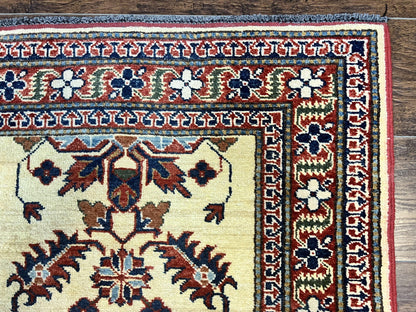 Afghan Heriz Runner Rug Vintage Hand Knotted Wool Cream Hallway Carpet 12ft