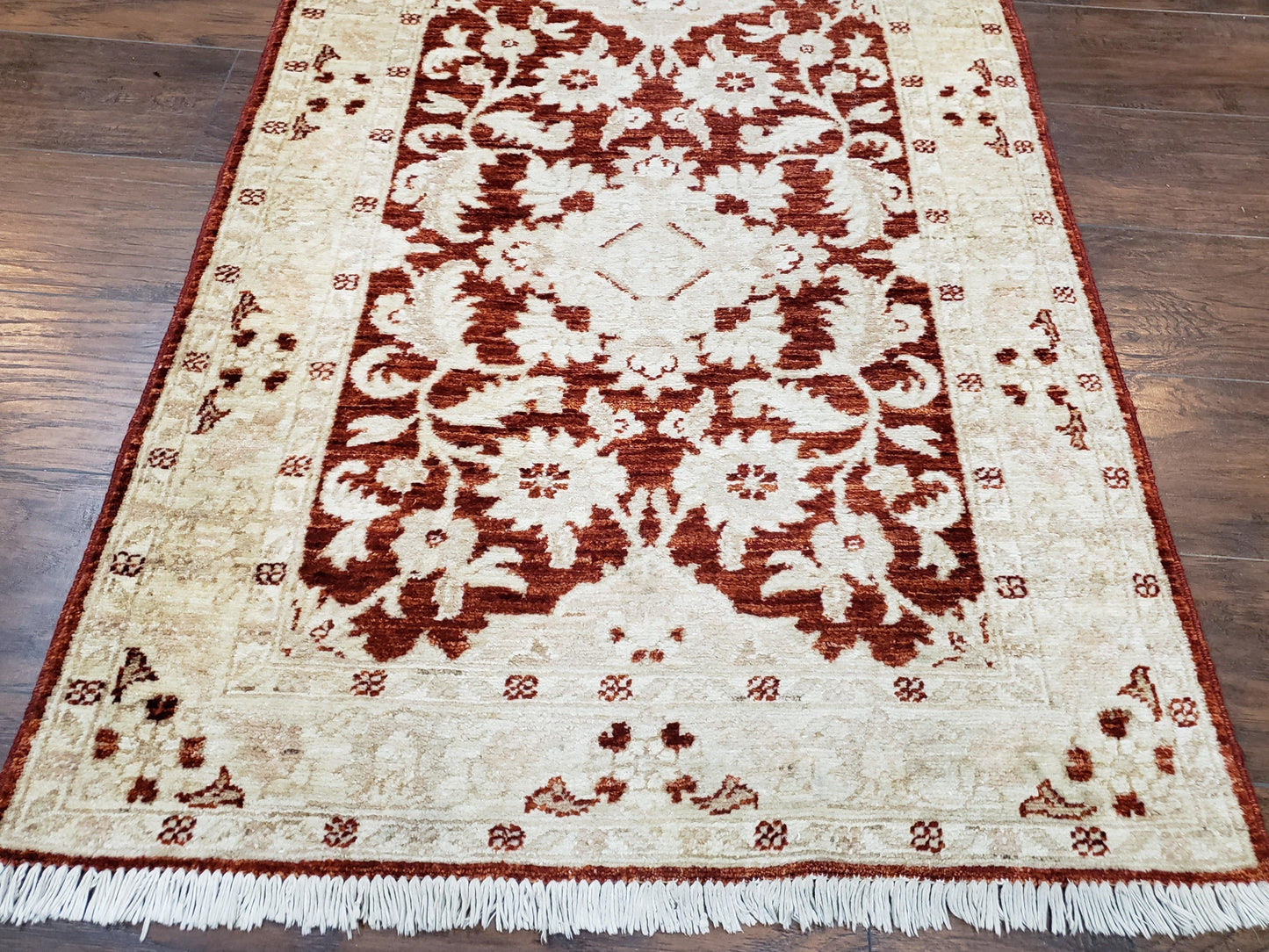 Runner Rug Peshawar Chobi 21 Ft Hallway Wool Handmade Maroon Beige Floral
