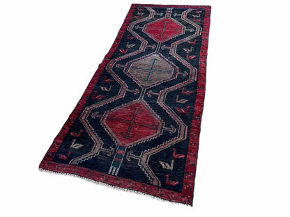 Handmade Wool Tribal Runner Rug 3X7 Geometric Boho Red Blue Organic Dyes