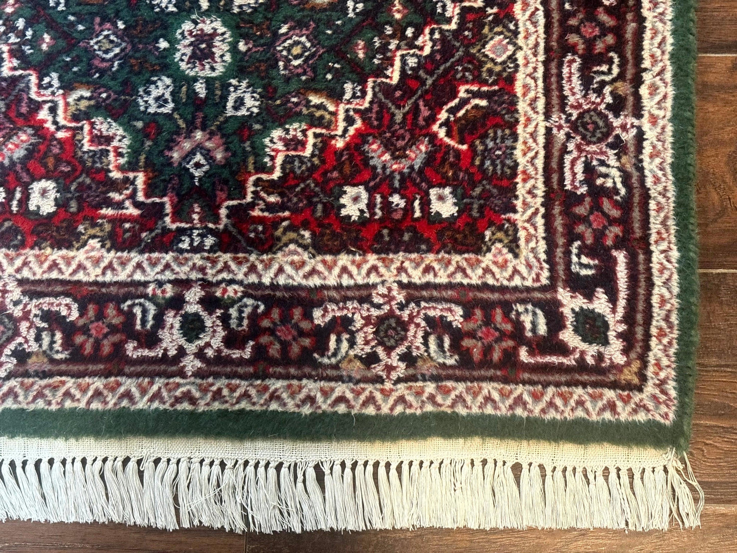 Indo Persian Bidjar Runner Rug 3x10 Green Red Hand Knotted Wool