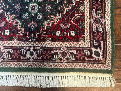 Indo Persian Bidjar Runner Rug 3x10 Green Red Hand Knotted Wool