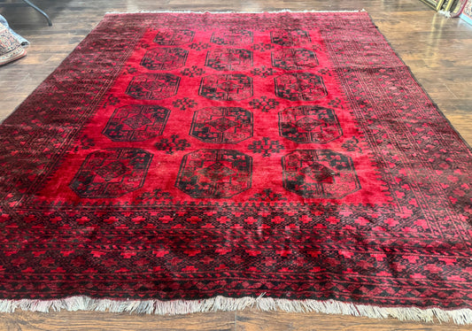 Afghan Turkoman Rug 9x10 Red Beshir Carpet Tribal Wool Antique Hand Knotted