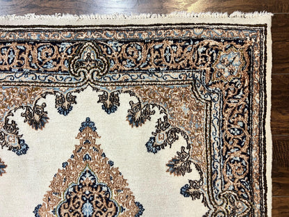 Persian Kirman Square Rug 4x4 Handmade Wool Hand Knotted Semi Open Field