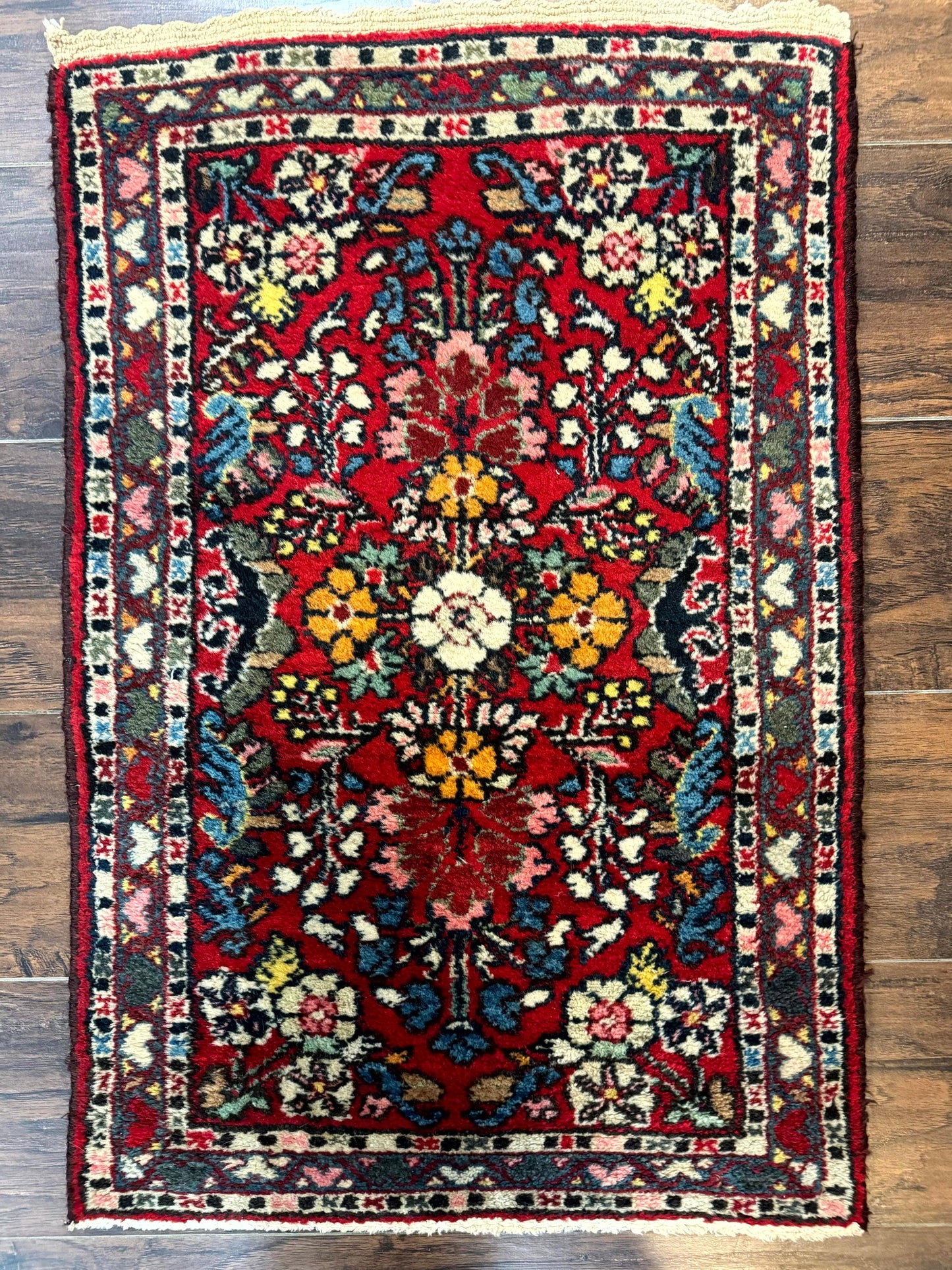 Persian Tribal Rug 2x3 Small Red Colorful Hamadan Carpet Hand Knotted Wool Antique