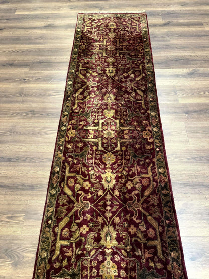Indo Persian Runner Rug Wool Handmade Maroon 2.7 By 13.8 Hallway
