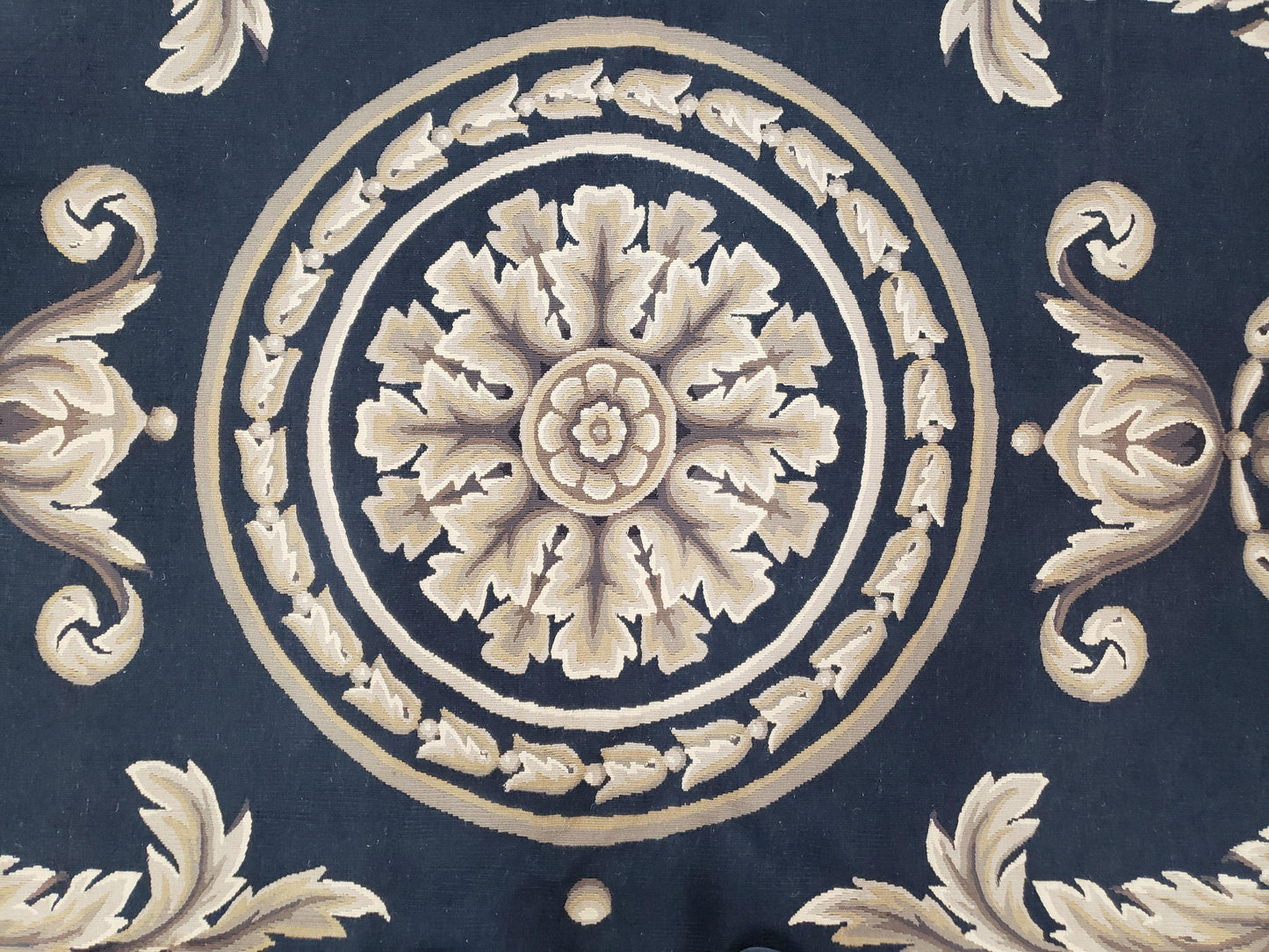 Black And Tan Aubusson Rug 10x14 Handmade Wool Flatweave Decor