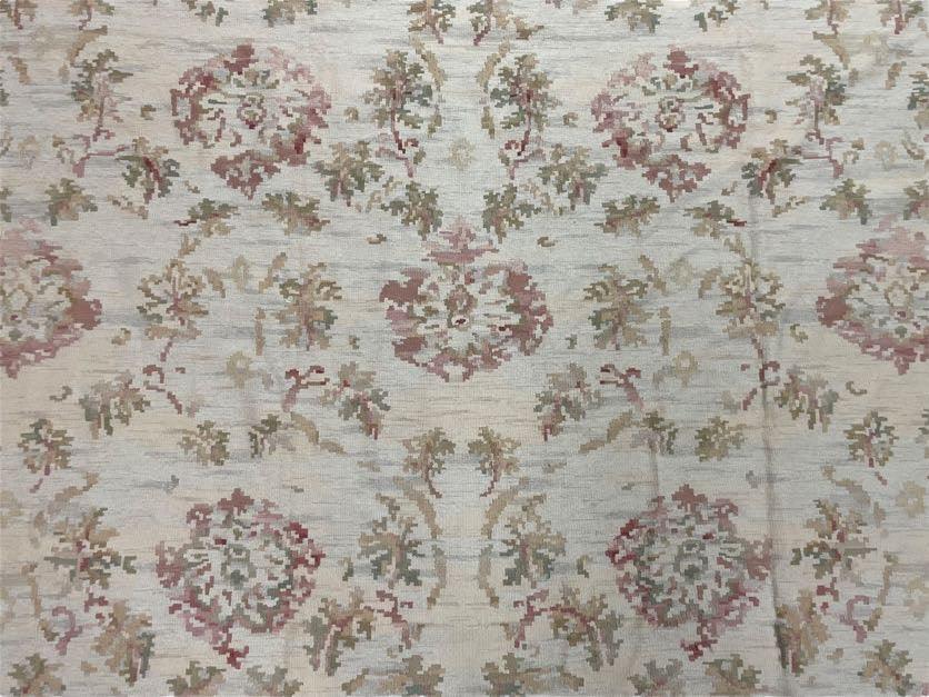 Aubusson Needlepoint Rug 9x12 Handmade Wool Floral Design Beige French European