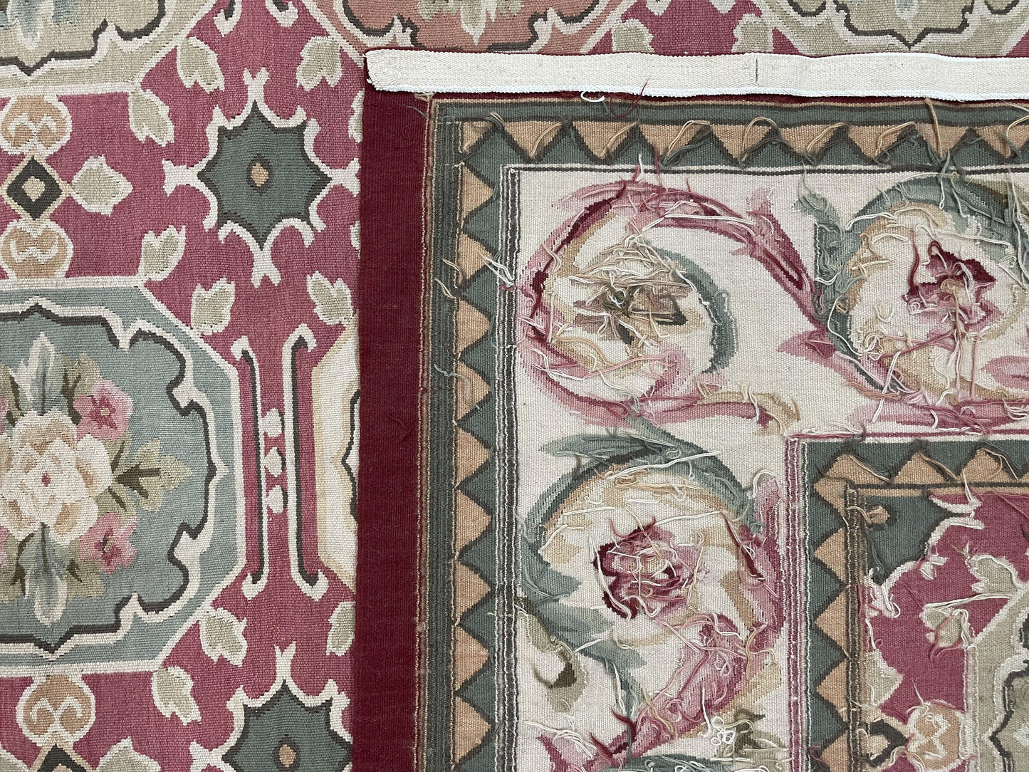 Square Aubusson Rug 9x9 Hand Knotted Wool Needlepoint Panel Design European