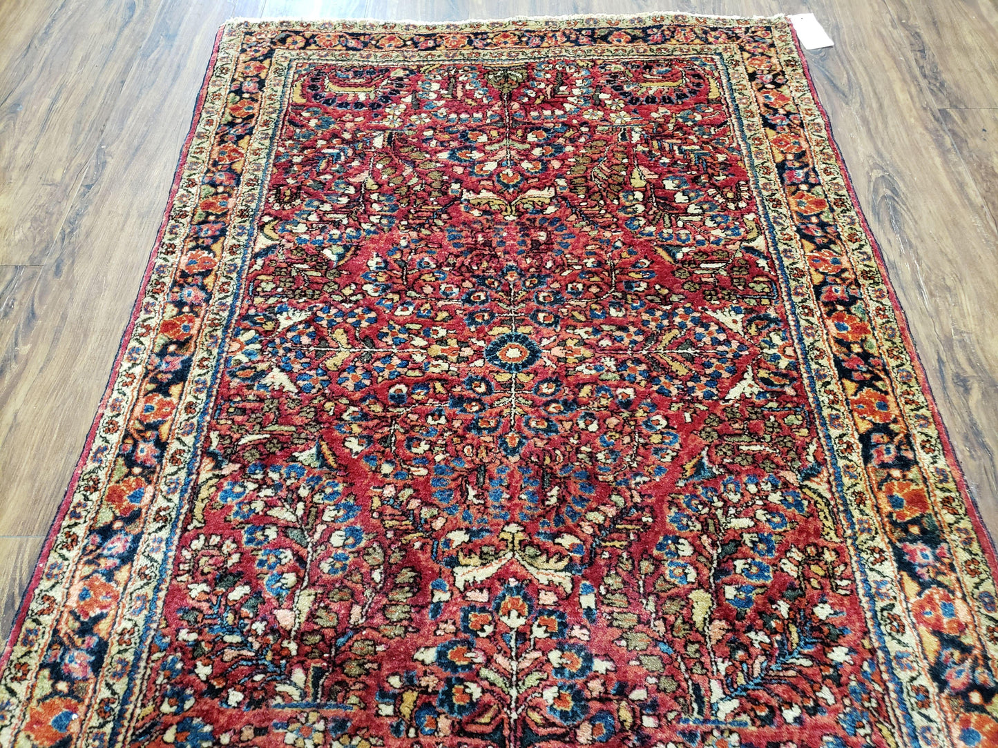 Antique Persian Sarouk Rug Hand Knotted Wool 3ft4in By 4ft10in