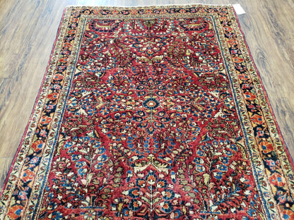 Antique Persian Sarouk Rug Hand Knotted Wool 3ft4in By 4ft10in