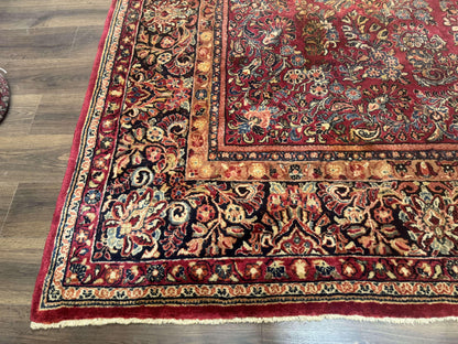 Persian Sarouk Rug 10x18 Extra Large Antique Wool Carpet Red Floral Handmade