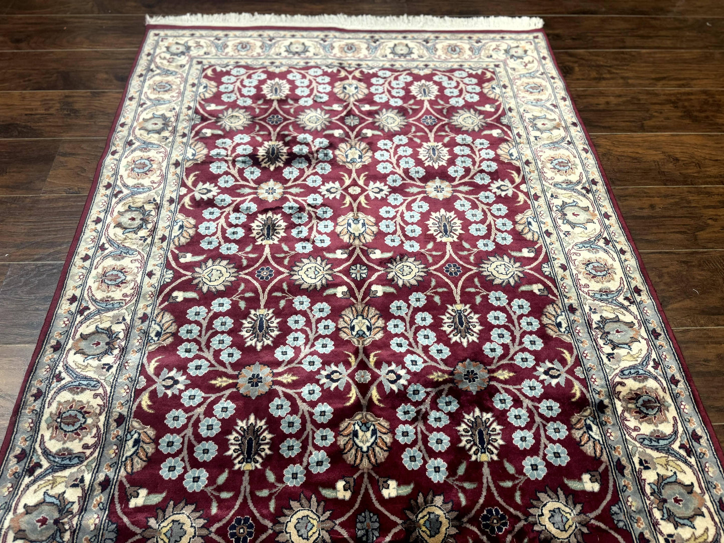 Persian Wool Rug 4x6 Floral Allover Vintage Plum And Ivory Handmade
