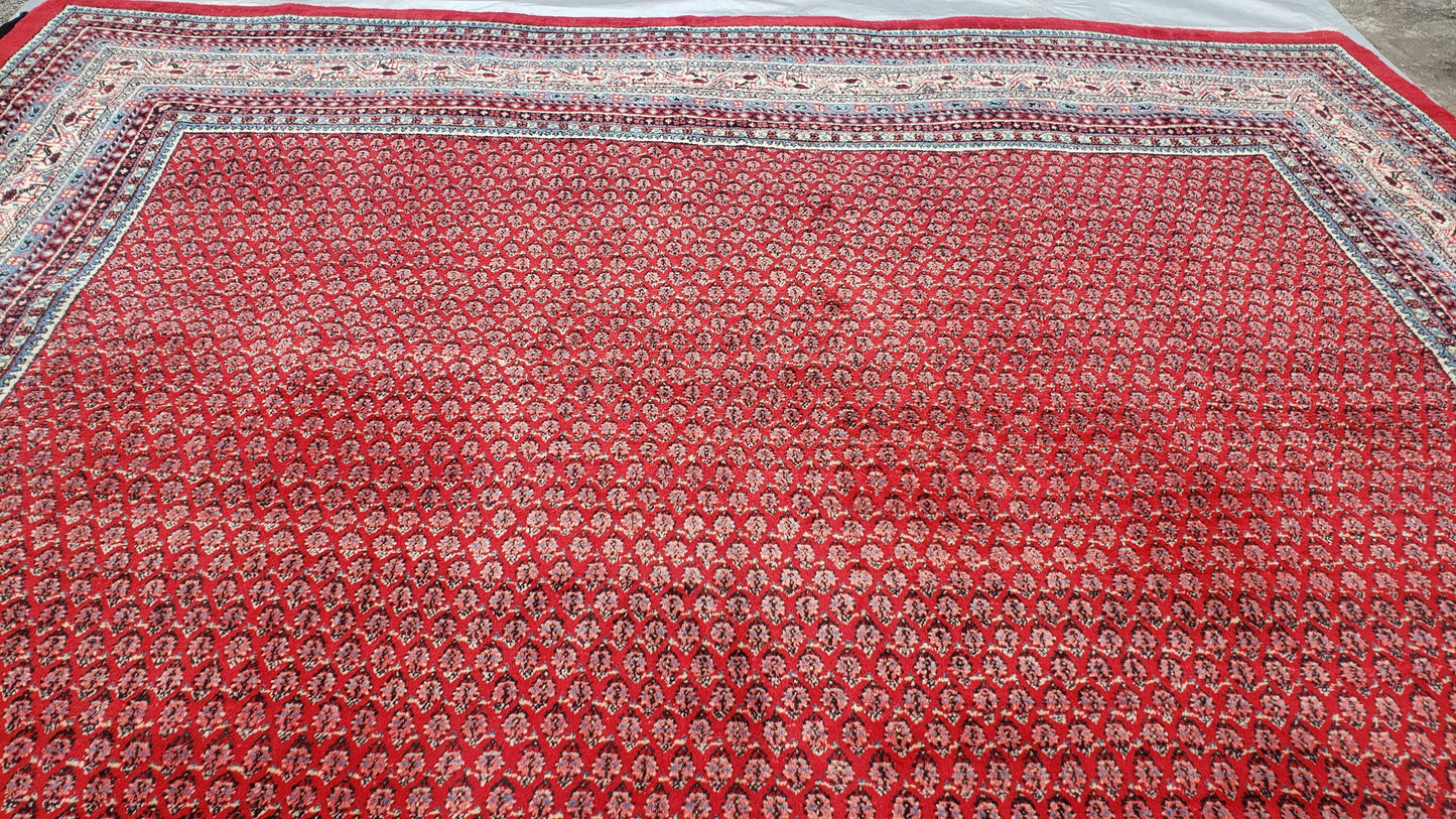 Persian Sarouk Rug Hand Knotted Wool Paisley Boteh Design Red Beige 9x13 Semi Antique