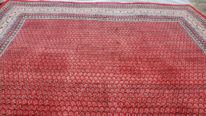 Persian Sarouk Rug Hand Knotted Wool Paisley Boteh Design Red Beige 9x13 Semi Antique