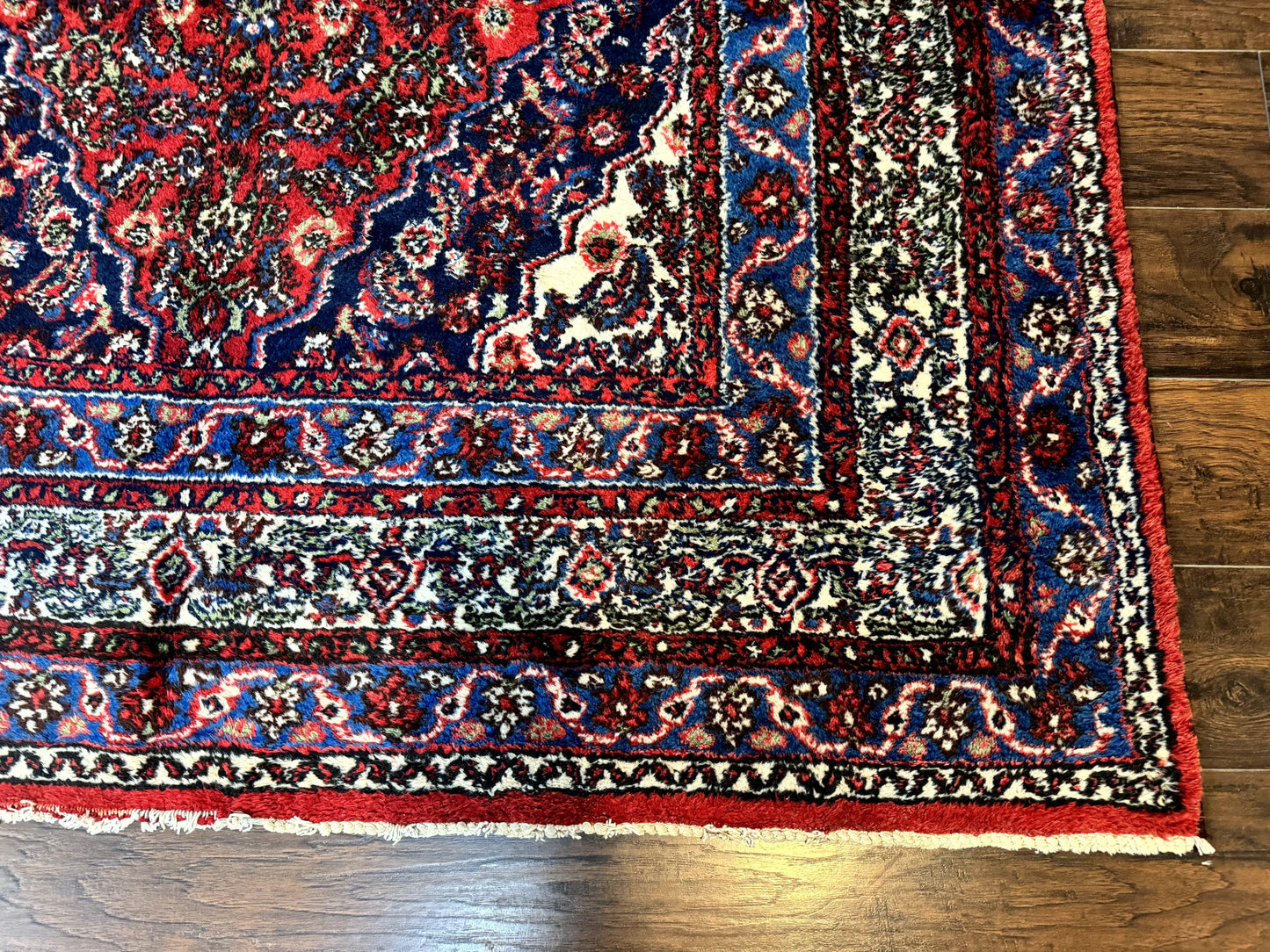 Persian Tribal Rug 6x11 Red Blue Ivory Antique Carpet Hamadan Dargazin Hand Knotted