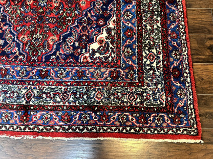 Persian Tribal Rug 6x11 Red Blue Ivory Antique Carpet Hamadan Dargazin Hand Knotted