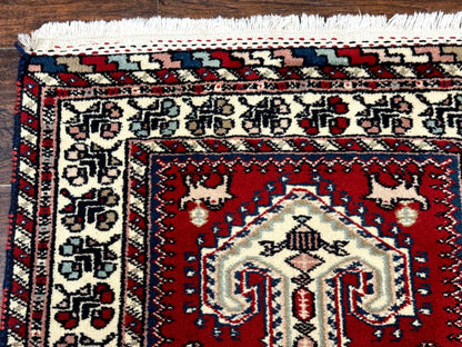 Indo Persian Runner Rug Vintage Handmade Wool Geometric Tribal Design