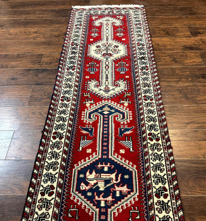 Indo Persian Runner Rug Vintage Handmade Wool Geometric Tribal Design
