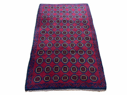 Balouchi Rug Vintage Handmade Tribal Wool Area Rug Afghan Red Beige Blue 3x4ft