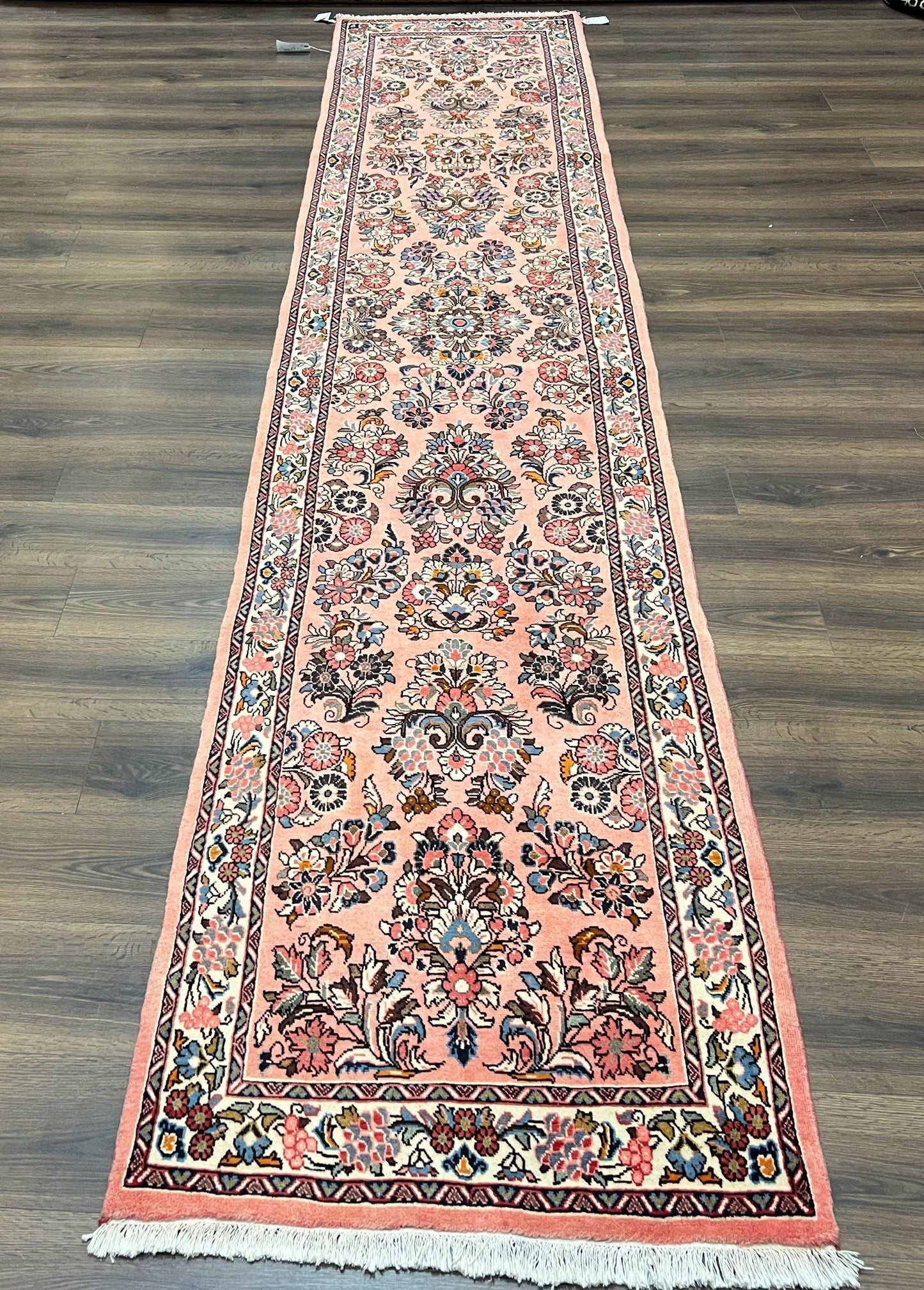 Persian Runner Rug 2.9x13.6 Vintage Hand Knotted Sarouk Wool Oriental Runner