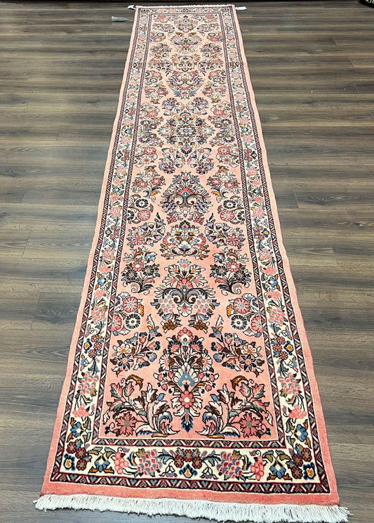 Persian Runner Rug 2.9x13.6 Vintage Hand Knotted Sarouk Wool Oriental Runner