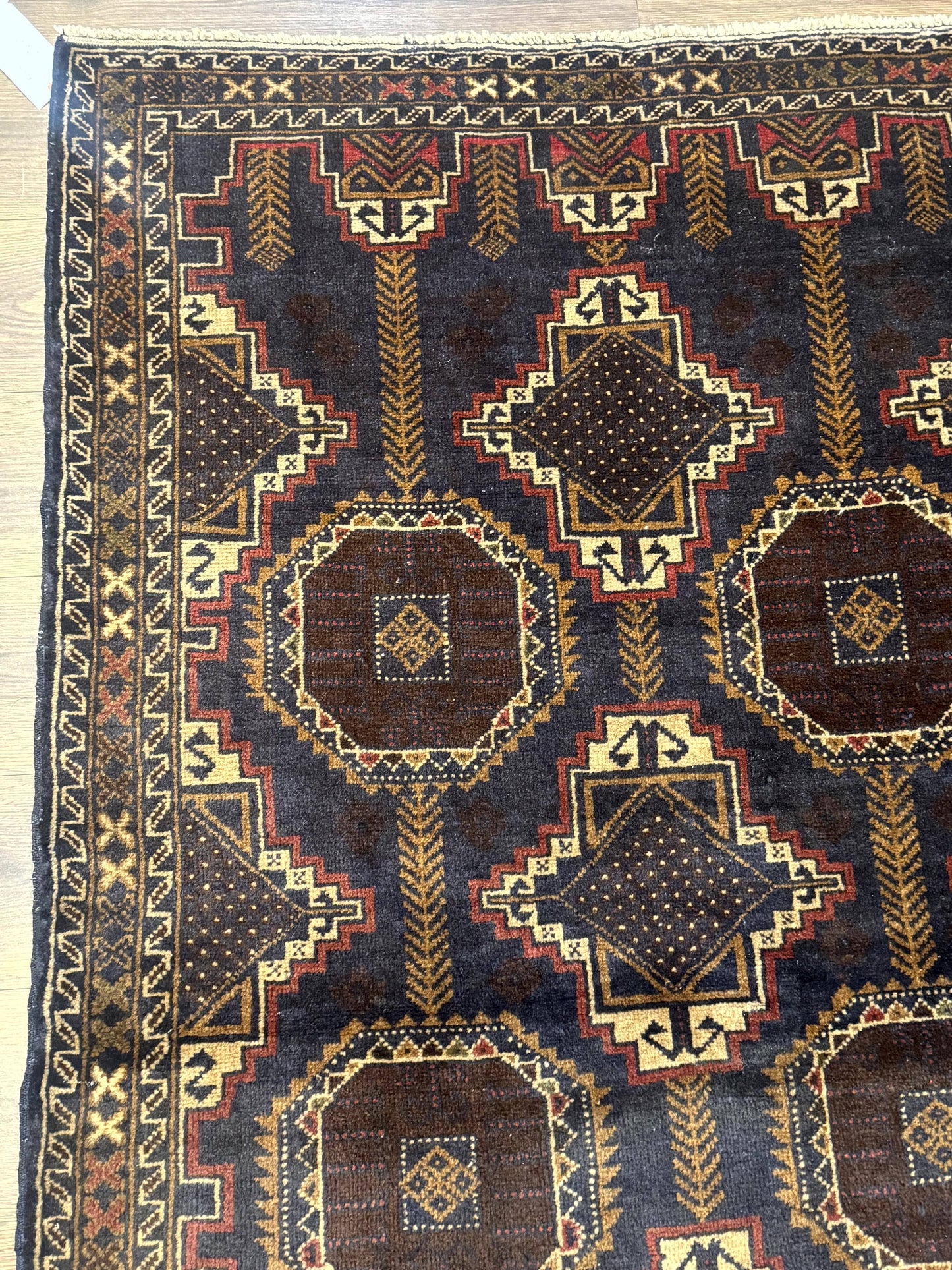 Afghan Balouch Rug Navy Blue 4x6 Handwoven Handmade Contemporary Wool Accent