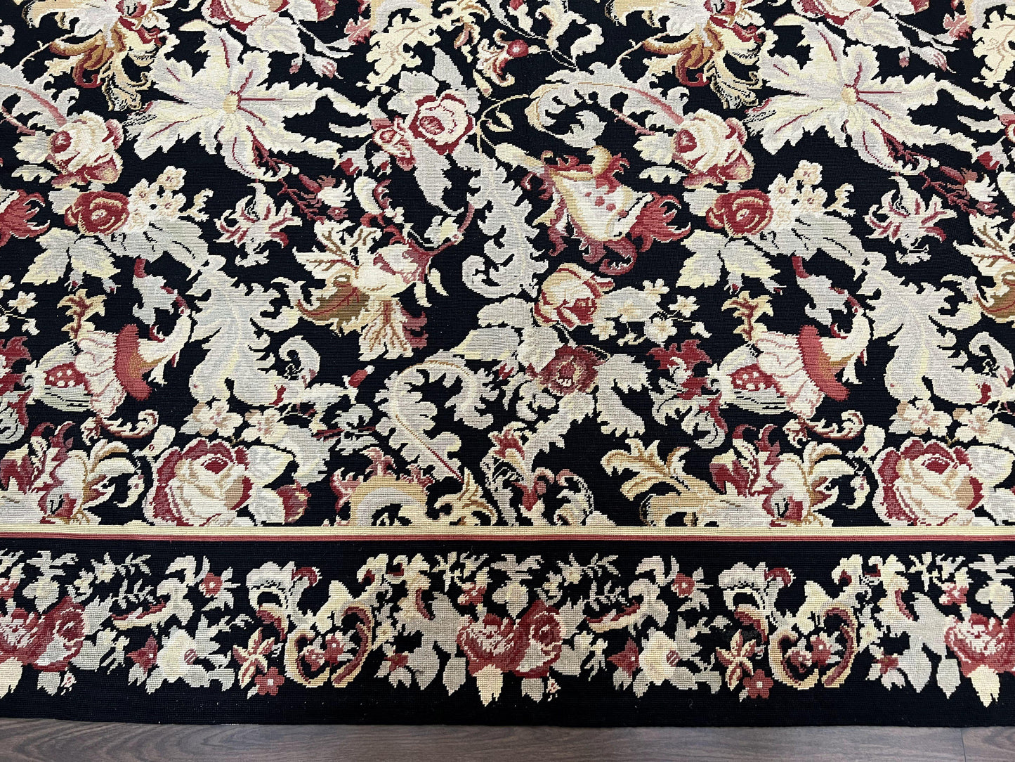 Wool Needlepoint Rug 9x12 William Morris Vintage Handwoven Floral Area Rug