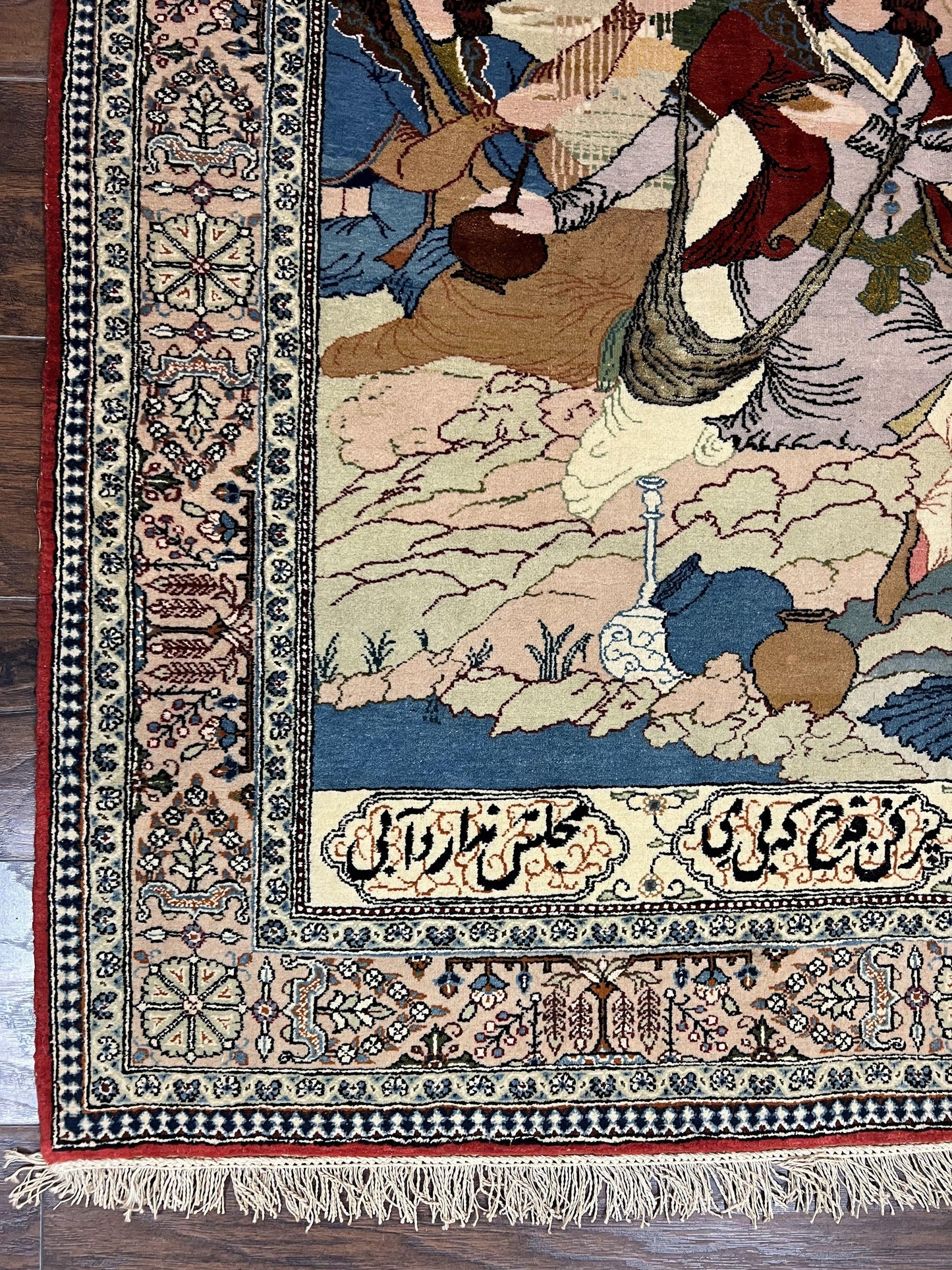 Persian Qum Pictorial Rug Vintage 5x7 Hand Knotted Wool and Silk