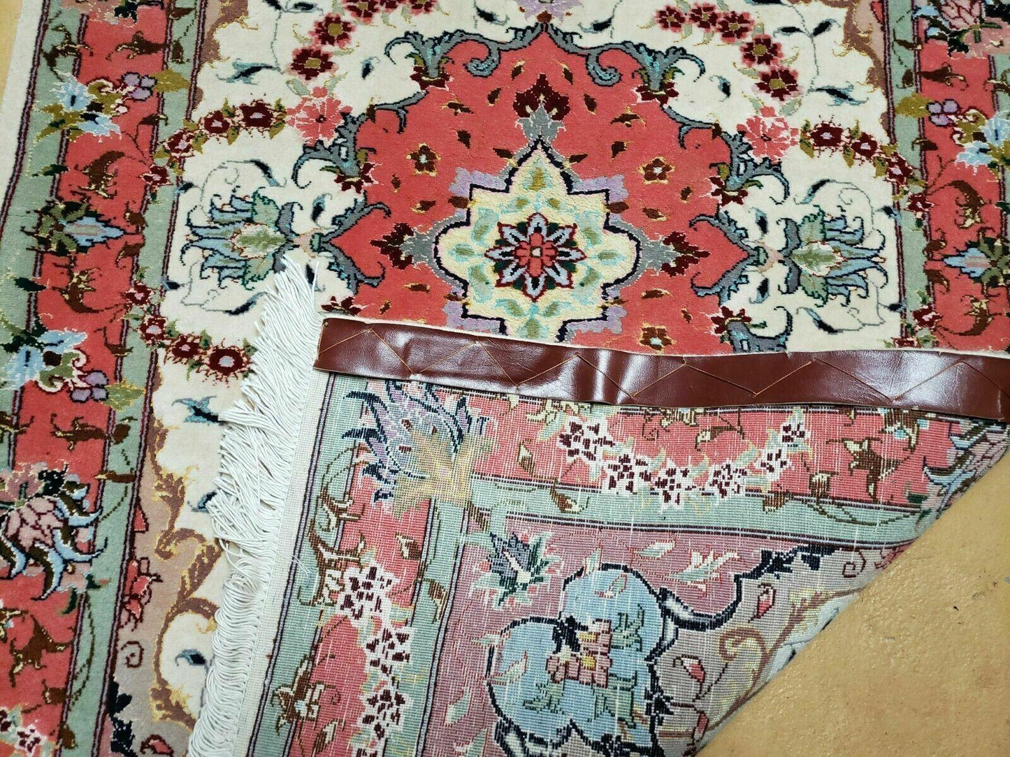 Vintage Persian Tabriz Wool Silk Rug 2.5 By 4 Ft Hand Knotted Medallion