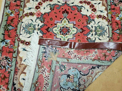 Vintage Persian Tabriz Wool Silk Rug 2.5 By 4 Ft Hand Knotted Medallion