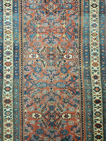 Antique Handmade Turkish Wool Rug Runner 3 Ft 8 In By 11 Ft Veg Dye Rust Red