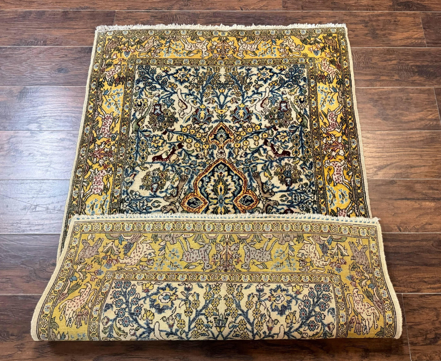 Persian Qum Tree of Life Rug 3.5 x 5.5 With Silk Highlights in Kork Wool