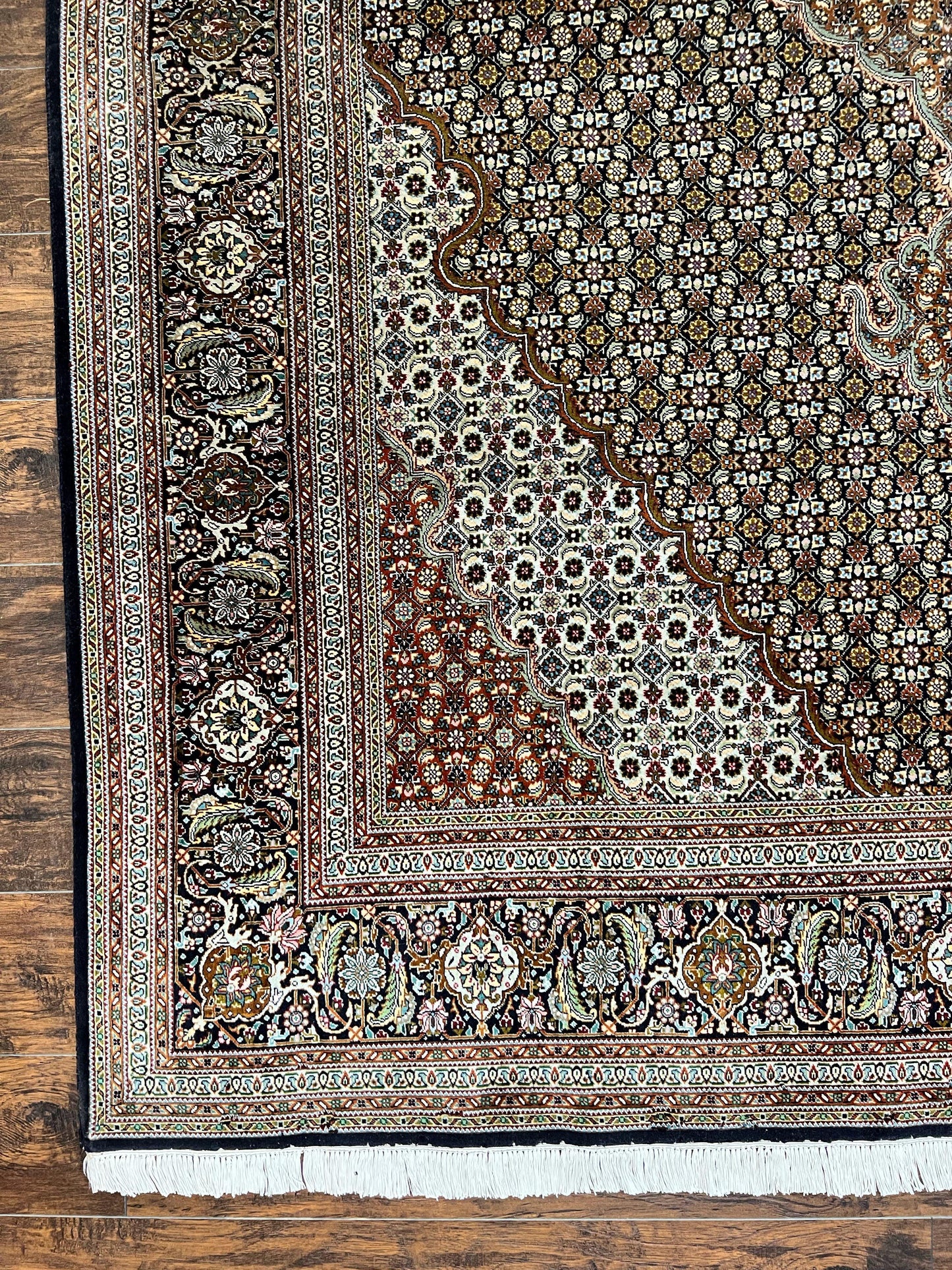 Persian Tabriz Rug 7x10 Handmade Wool Herati Mahi Pattern Vintage