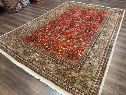 Persian Tabriz Rug 6x10 Burnt Orange Floral Deer
