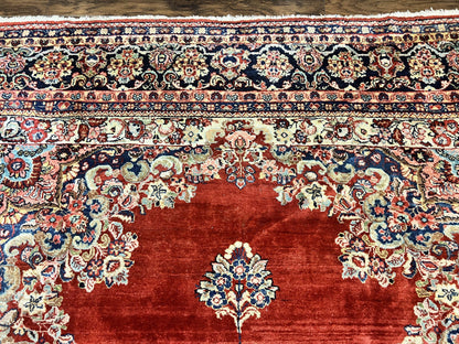 Persian Sarouk Rug 11x14 Handmade Wool Floral Red And Blue Semi Antique