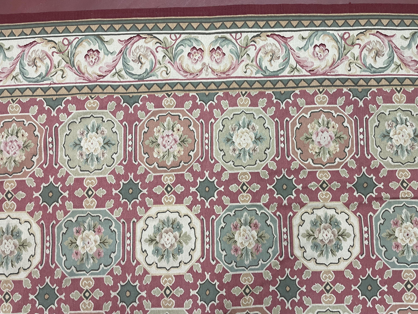 Square Aubusson Rug 9x9 Hand Knotted Wool Needlepoint Panel Design European