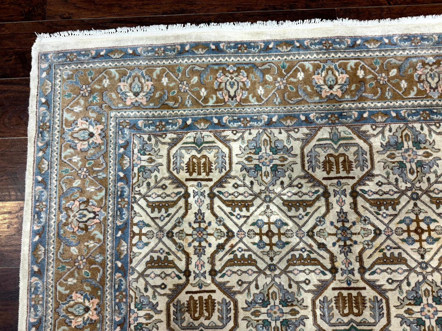 Indo Persian Rug 6x9 Beige Vintage Hand Knotted Wool Oriental Carpet
